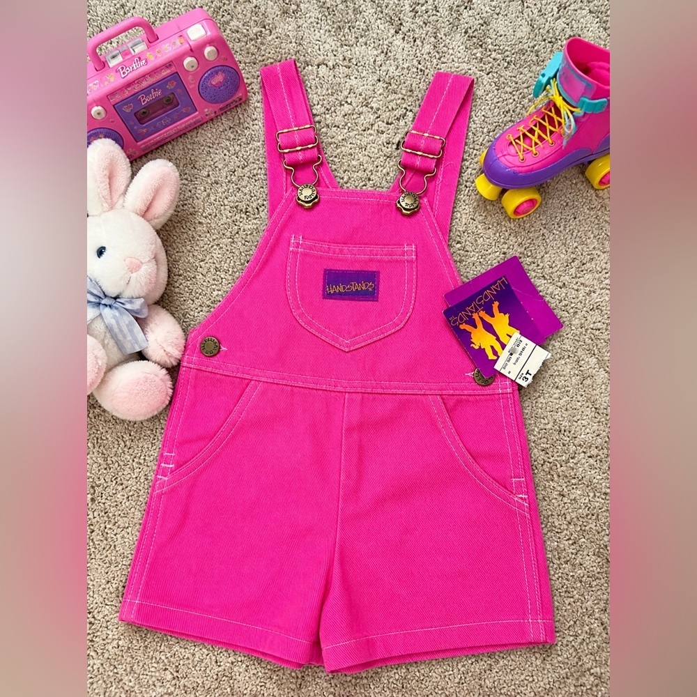 Vintage 90s Handstands Pink Shortalls Overalls NWT Toddler 3T